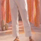 White Lycra Embroidered Straight-Fit Palazzos