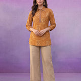 Mustard All-Over Printed Cotton Top