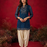 Dark Teal Embroidered Chinon Tunic