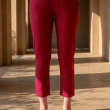 Maroon Cotton Blend Regular Fit Capris