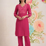 Uma Fuchsia Embroidered Kurta Set