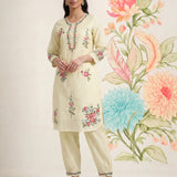 Saavan Light Green Embroidered Cotton blend Kurta Set