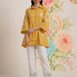 Maitri Mustard Embroidered A-line Tunic