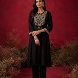 Black Embroidered Cotton Blend Kurta Set