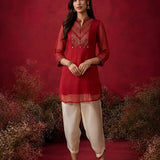 Blood Red Embroidered Chinon Tunic