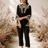 Zia Black Dori Embroidered Shantoon Blend Co-ord Set