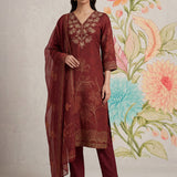 Kasni Maroon Printed Suit Set with Dupatta