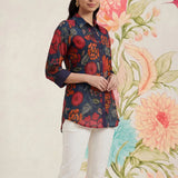 Survani Navy Floral Printed Cotton Shirt