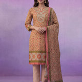 Orange All-Over Placement Printed Straight Suit Set