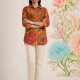 Survani Mustard Floral Printed Cotton Shirt