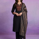 Black Embroidered Suit Set with Dupatta