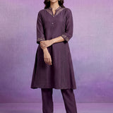 Purple Embroidered A-line Kurta Set