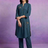 Teal Applique-work Kurta Set