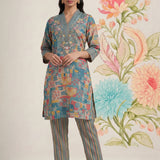 Raima Smokey Blue Printed Satin Co-ord Set for Women