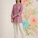 Celia Light Pink Embroidered Rayon Top for Women