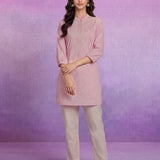 Pink Ethnic Motifs Embroidered Regular Thread Work Pure Cotton Kurta with Trousers
