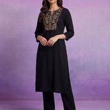 Black Cotton Blend Embroidered Co-ord Set