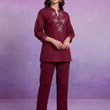 Maroon Embroidered Co-ord Set