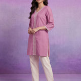 Lavender Embroidered Straight Kurta Set