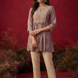 Zari Lavender Mirror Work Cotton Kurta Set