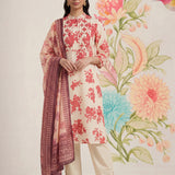 Falguni Red Printed Cotton Suit Set with Dupatta