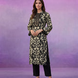 Black Ikat Printed Kurta Set with Dori Embroidery