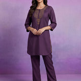 Purple Embroidered Suit Set and Dupatta