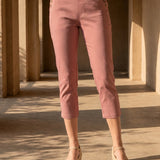 Pink Cotton Blend Tapered Fit Capri