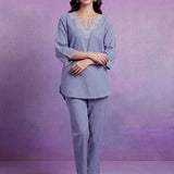 Blue Embroidered Co-ord Set