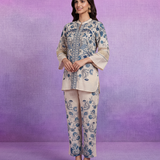 Blue Floral Placement Print Linen Co-ord Set