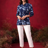 Navy All Over Printed Satin Shirt