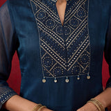 Dark Teal Embroidered Chinon Tunic
