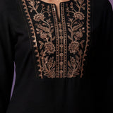 Black Cotton Blend Embroidered Co-ord Set