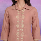 Peach Embroidered Pure Cotton Kurta with Palazzo Set