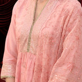 Pink Embroidered Chanderi Suit Set