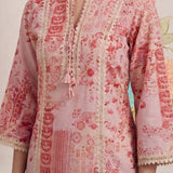 Rysa Light Pink Printed Linen A-line Kurta for Women