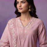 Pink mbroidered Suit Set with Dupatta