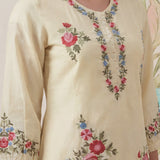 Saavan Light Green Embroidered Cotton blend Kurta Set