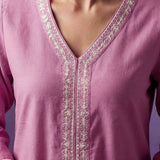 Lavender Embroidered Straight Kurta Set