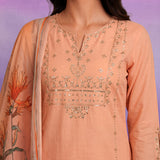 Apricot Embroidered Suit Set with Dupatta