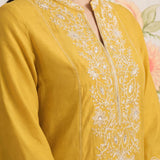 Saroja Yellow Embroidered A-line Kurta Set