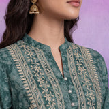 Teal  Luckhnavi Embroidered Bandhani Print A-Line Tunic