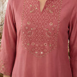 Pink Resham Embroidered Kurti