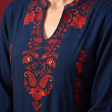 Navy Blue Embroidered Cotton Blend Everyday Kurta