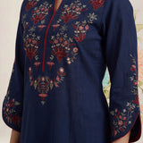 Zahra Royal Blue Embroidered Cotton Slub Kurti for Women