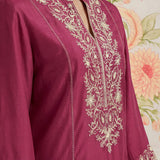 Saroja Dark Fuchsia Embroidered A-line Kurta Set