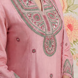 Albeli Baby Pink Embroidered A-line Suit Set with Dupatta