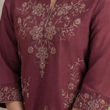 Jogan Maroon Embroidered Chanderi Kurta Set