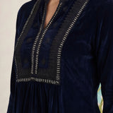 Firdaus Navy Embroidered Velvet Co-ord Set for Women