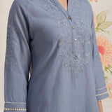 Celia Smokey Blue Embroidered Rayon Top for Women
